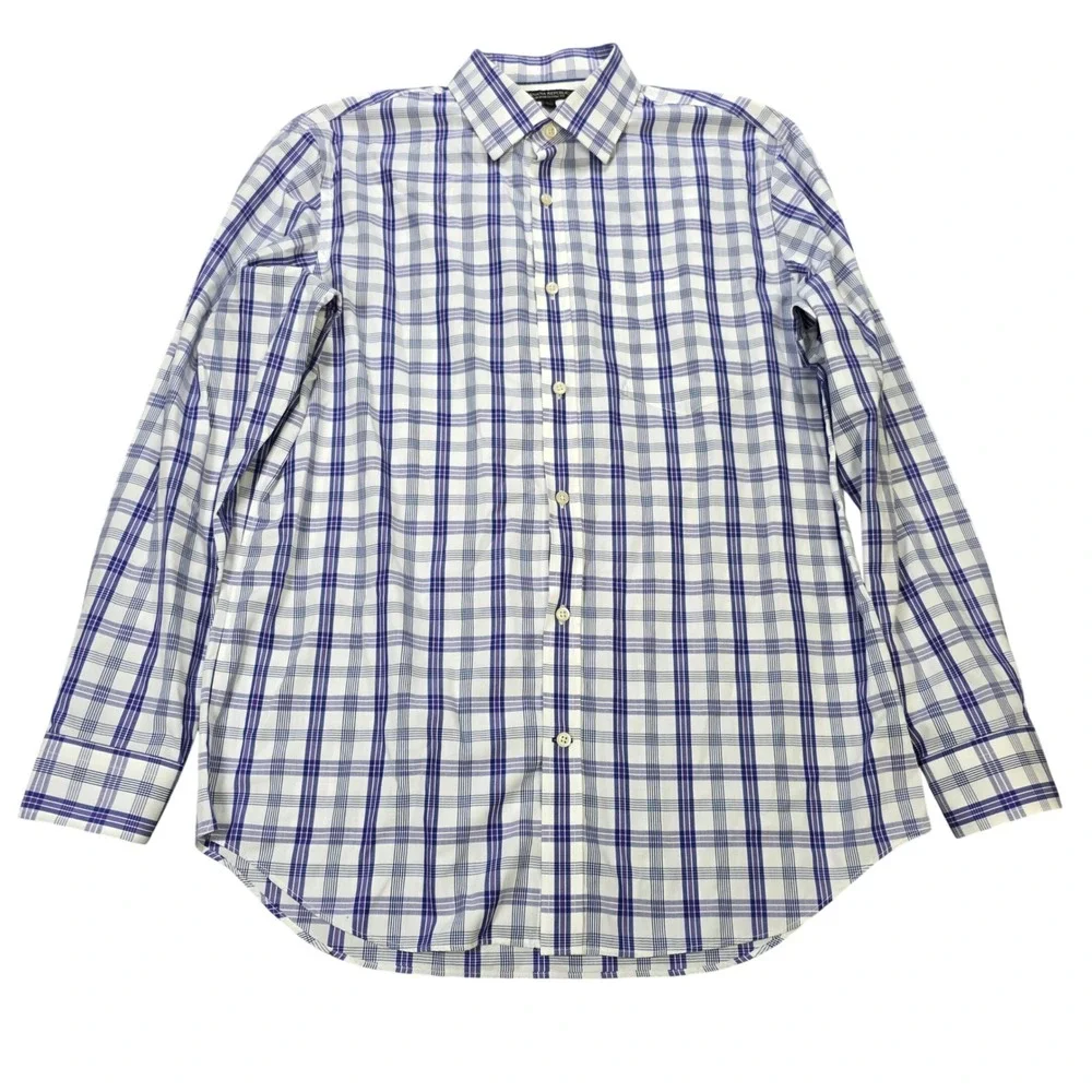 Banana Republic Non-Iron Classic Fit Shirt Men's Size L Purple Blue Plaid Button